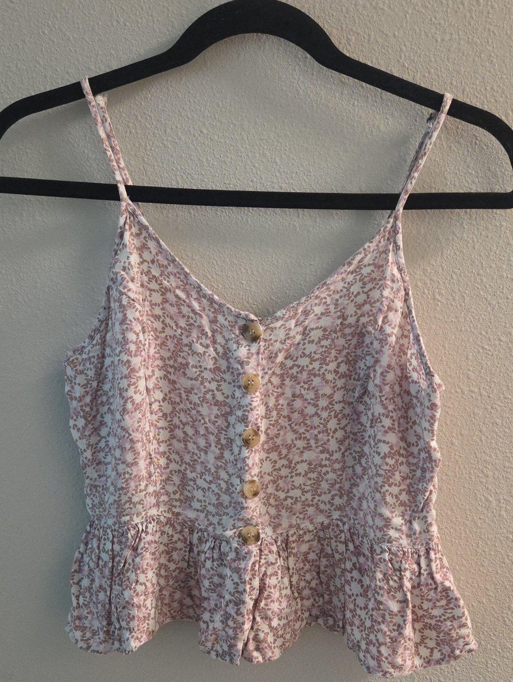 Floral Pink Button-Front Peplum Crop Cami Top